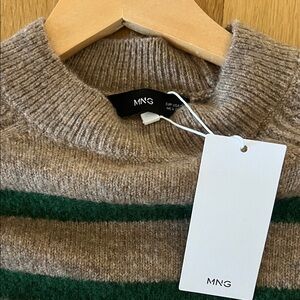 Mango women’s Crewneck Sweater - Taupe and Forest Green